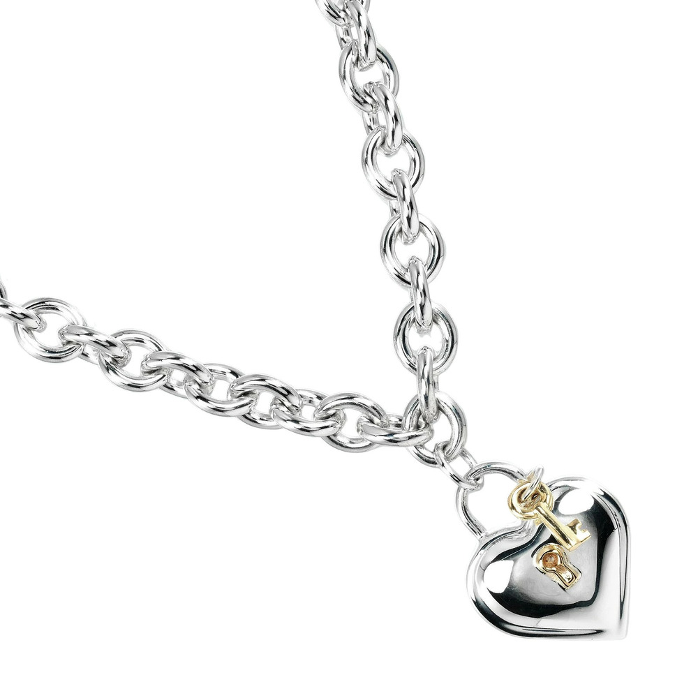 Tiffany Co Heart Lock Necklace Sterling Silver Gold